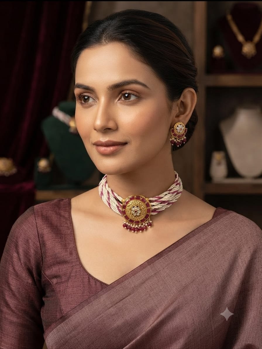 MOTI AND KUNDAN SHORT NECKLACE CHOKER
