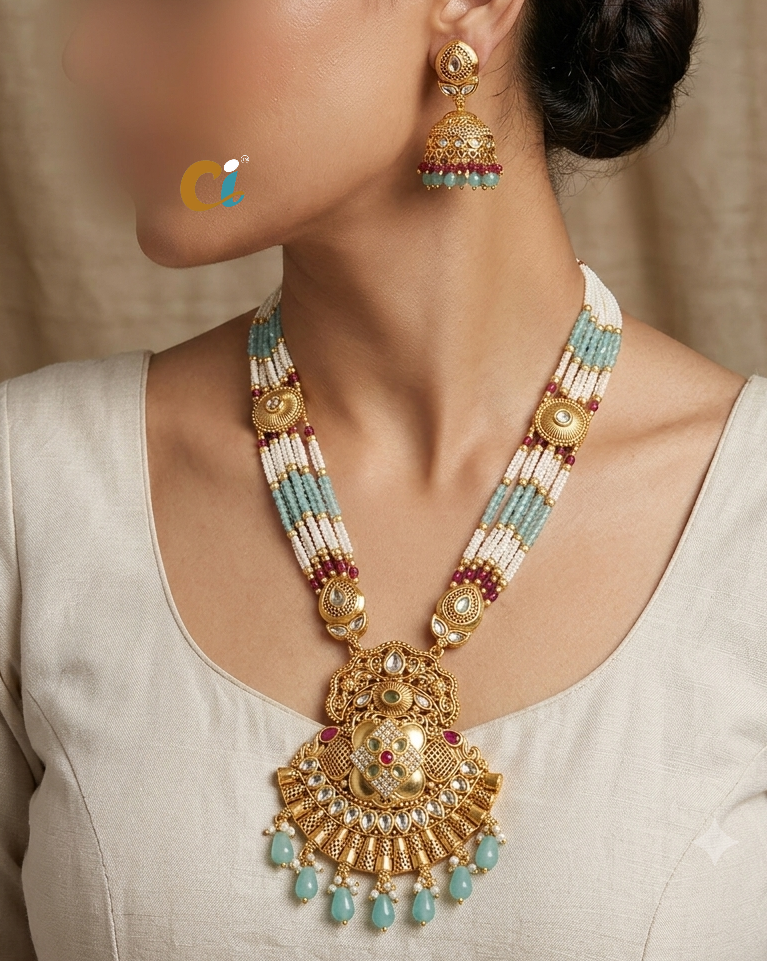 ATINQUE WITH MOTI LONG NECKLACE