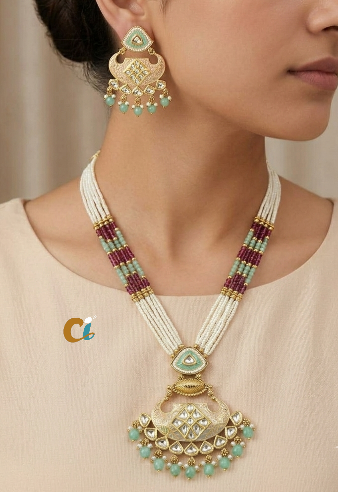 ATINQUE WITH MOTI LONG NECKLACE